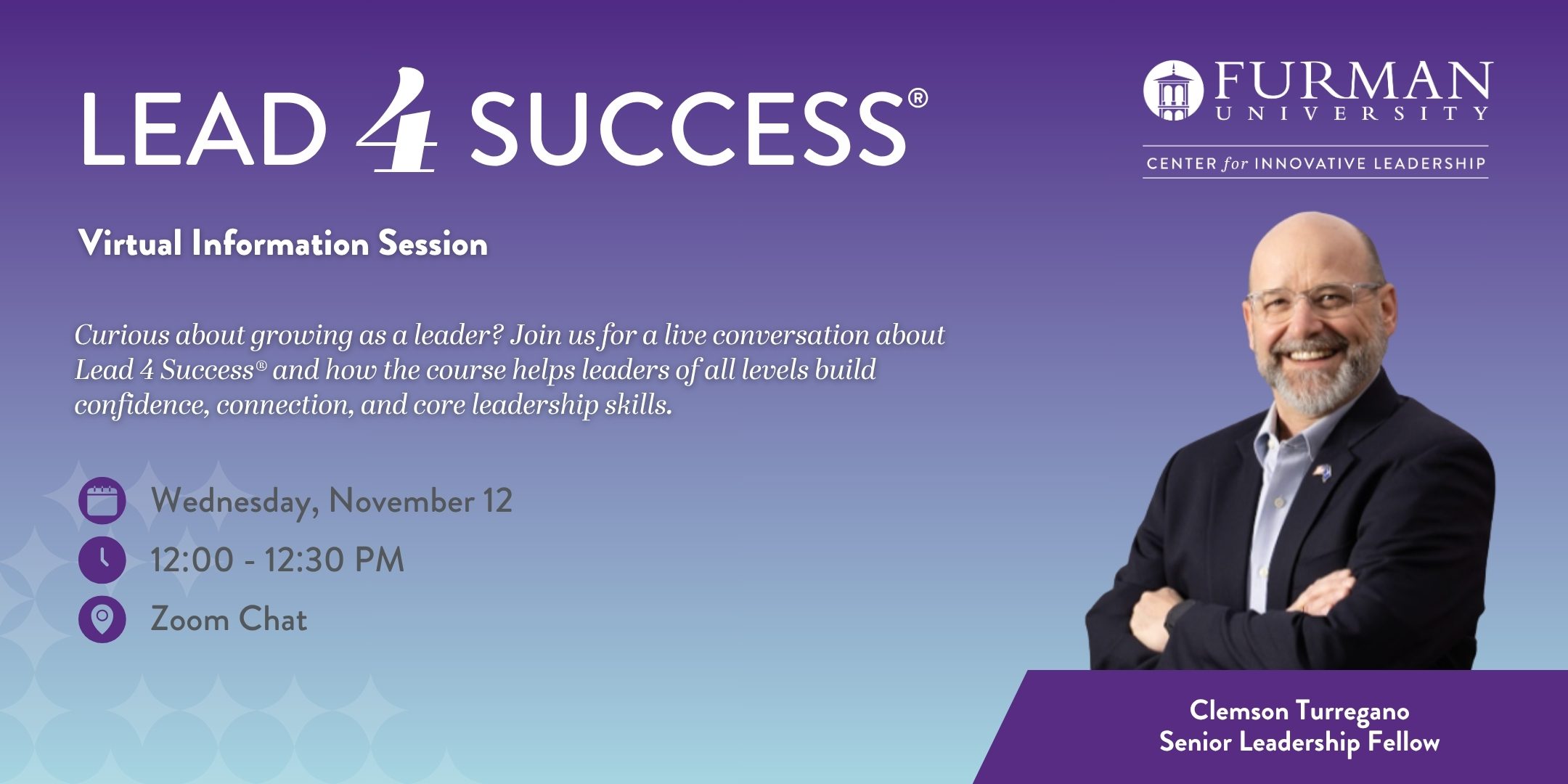 A Furman University poster announcing an event called "Lead 4 Success."
